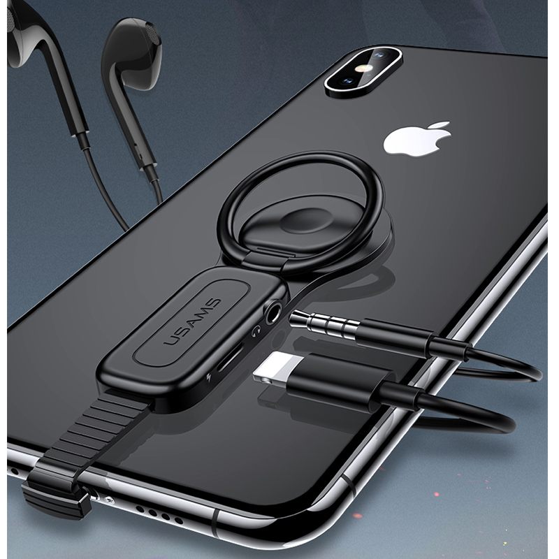 Iphone Ring finger grip with 3.5mm headphone jack + Lightning charger